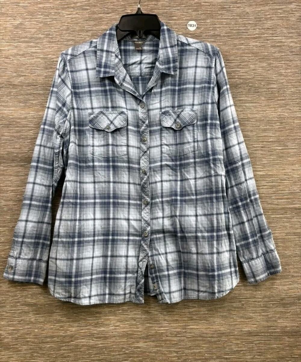 Eddie Bauer Classic Fit Shirt Women's Size XL Blue Gray Plaid Long Sleeve